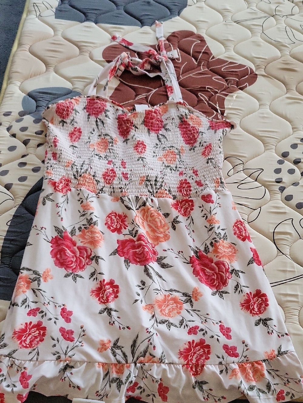 Girls White Floral Sundress with Pink & Peach Roses